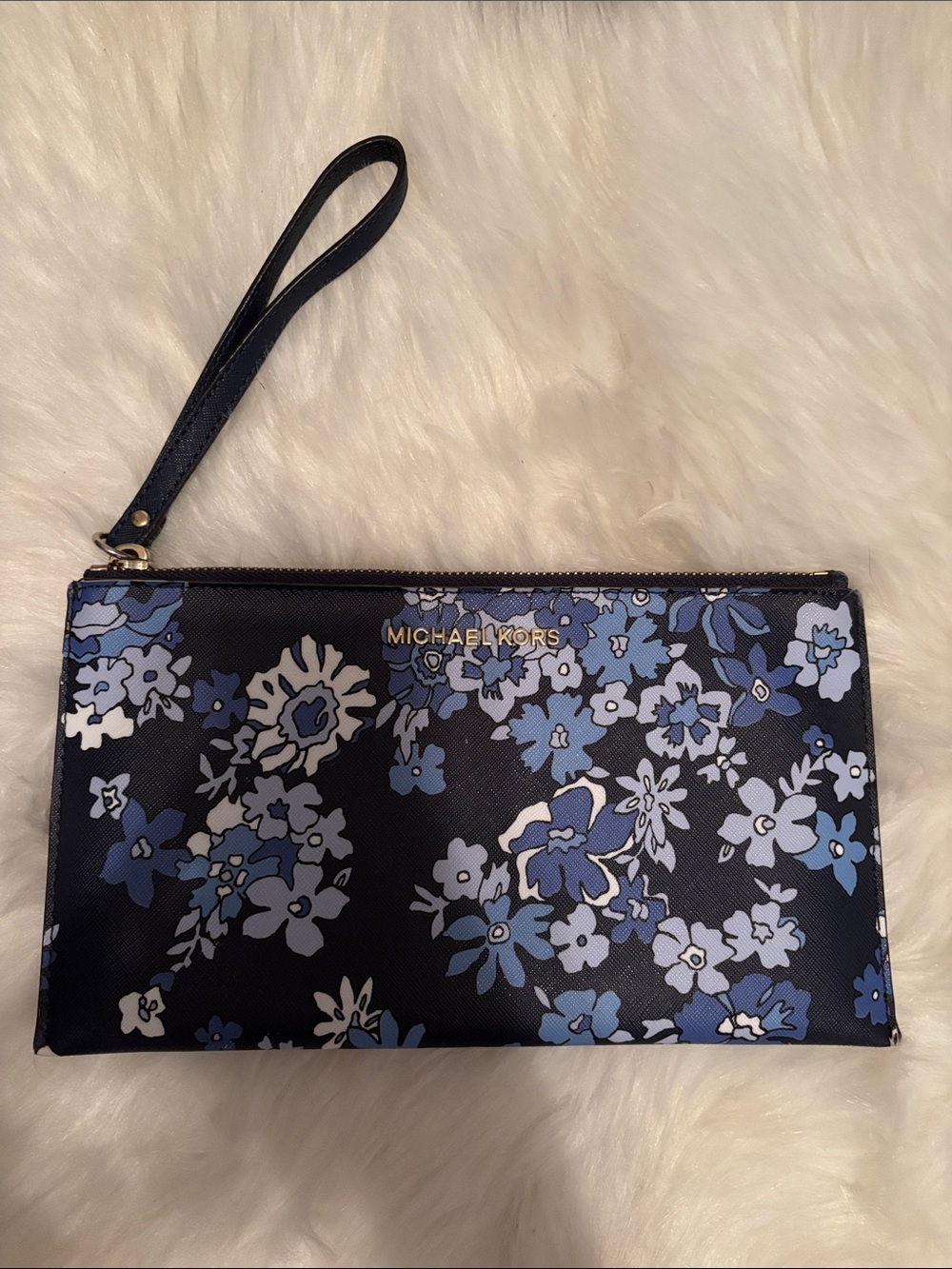 Michael Kors Navy Blue Floral Wristlet Clutch